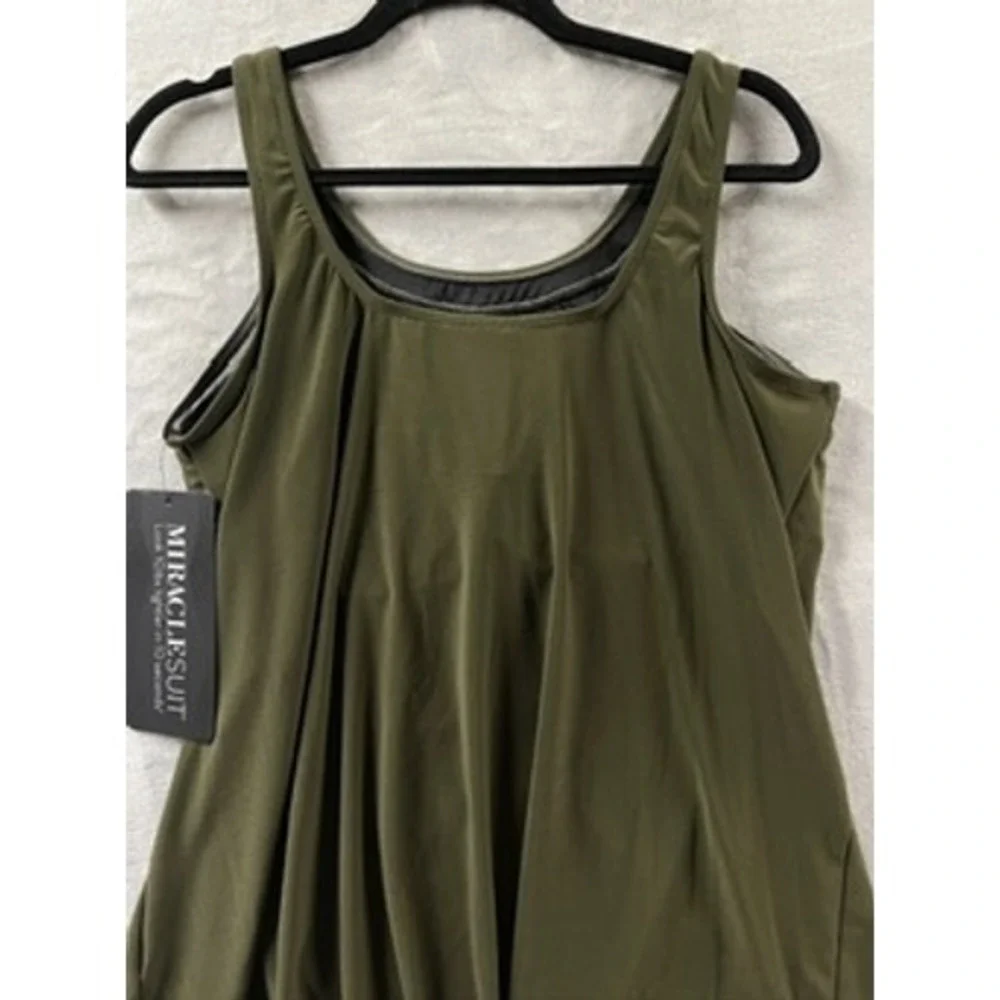 NWT Miraclesuit Ursula Tankini Top Nori Draped Scoop Neck Swimwear 14 $128